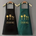 1Pc Cooking Apron With Pockets - Adjustable, Polyester Fabric, Black Or Green, Perfect For Kitchen, Coffee Bar, Or Restaurant Use
