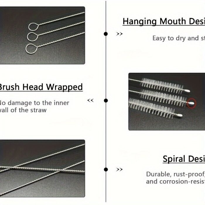 Straw Cleaning Brush Set, Stainless Steel Handle Straw Brush Set 10Pcs, Extra Long Straw Brush Suitable For Glass Cups, Straw Cups, Water Bottles And Tubes (White) - Image 5