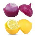 2Pcs Lemon & Onion Food Storage Containers - Vibrant Fruit & Vegetable Shaped Containers With Flip-Top Lids, Durable Plastic Kitchen Organizers For Freshness, Space-Saving Design, Hand Wash Only, Lemon Storage, Onion Storage