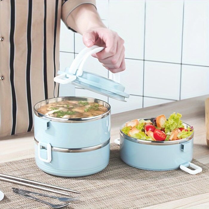 1Pc Double Layer Stainless Steel Insulated Lunch Box With Transparent Lid - Leak-Proof, Keeps Food Warm Or Cold, Perfect For Students & Professionals, Dishwasher Safe,Back To School - Image 1