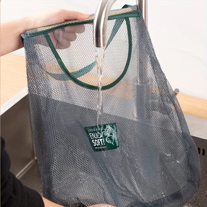 1Pc Hanging Mesh Storage Bag With Handle For Fruits And Vegetables, Kitchen Ginger Garlic Food Storage Net Pocket - Image 4