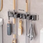1Pc Bathroom Storage Rack Metal Mop & Broom Holder With Adjustable Hooks, Wall-Mounted Storage Organizer For Home, Kitchen, Garden, Laundry, Garage - Lacquered Finish, Space-Saving Shelf For Mops, Brooms, Tools, Shelves - Image 9