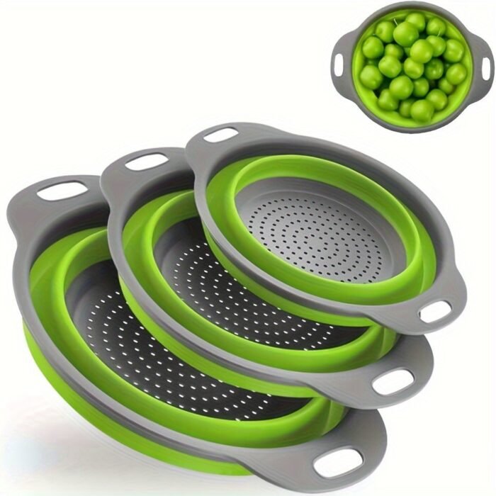 1/2 Set Round Silicone Kitchen Drain Basket Set Collapsible Funnel - 1 Large, 1 Small, Very Suitable For Draining Pasta, Vegetables And Fruits - Image 1