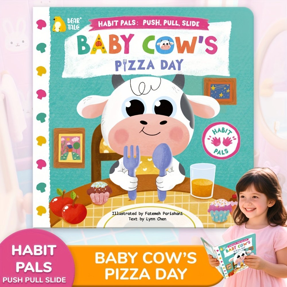 product-fancy-30914d10-0e3e-458e-a641-2530e58f332e.jpg Baby Cow Lift-The-Flap Books, Good Eating Habit Formation, Interactive Picture, Cow'S Pizza Day, Push-Pull Book, Early Education Enlightenment, Illustrated By Canadian Artist, Birthday Gift, Bear Tale - Image 1