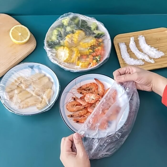 100Pcs Disposable Food Cover, Food Wrap Storage Cover, Elastic Food Cover Bag, Kitchen Refrigerator Leftover Rice Fruit Food Plastic Sealed Fresh Cover, Anti-Odor Leak-Proof Dust-Proof Freezer Cover, Fresh Keeping Cover, Kitchen Accessories - Image 11