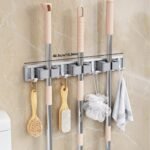 1Pc Bathroom Storage Rack Metal Mop & Broom Holder With Adjustable Hooks, Wall-Mounted Storage Organizer For Home, Kitchen, Garden, Laundry, Garage - Lacquered Finish, Space-Saving Shelf For Mops, Brooms, Tools, Shelves - Image 5