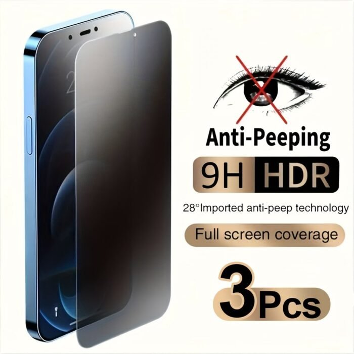 3Pcs Privacy Screen Protectors For Iphone 11 12 13 14 15 16 Pro Max Anti-Spy Tempered Glass For Iphone 16 15 14 Plus 12 13 Mini 11 12 13 14 15 16 Pro - Image 3