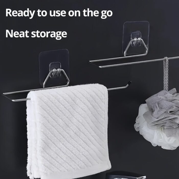 1Pc Paper Towel Holder, Wall-Mounted Stainless Steel Paper Towel Storage Rack, Household Perforation-Free Paper Towel Rack, For Living Room, Bathroom And Kitchen, Home Organizers And Storage, Home Accessories - Image 2
