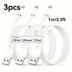 1Pc/3Pcs For Iphone Charger Cable Lightning Data Cable, Original 100.58/201.17/304.8Cm Usb A Charging Cable Suitable For Iphone 13 12 11 Mini Pro Xr Xs Max X Se 8 7 6 Plus For Ipad Ipod For Airpods - White, Lightning To Usb Adapter, Lightning Charging Cable, Fast Charging Cable, Device Charging, Compact Connector, Tanglefree Wire, Reinforced Connector, Highquality Wire, Fast Charging Wire, Gadget Lovers, Mobile Accessories, Portable Accessory, Lightweight Wire, Ofc Cable Construction, Durable - Image 3