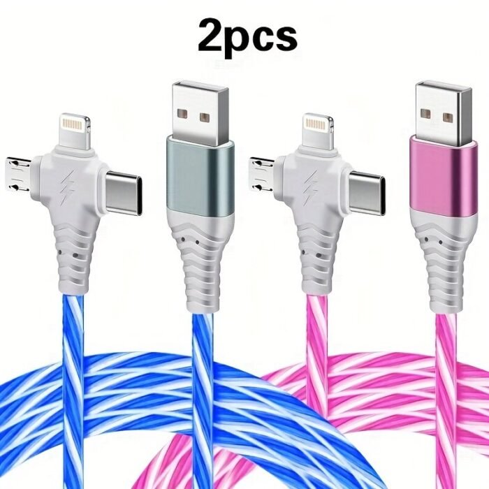 1Pc/2Pcs 3-In-1 Flowing Glow Cable 12W Charger Cable For Iphone 14/13/12/11 Pro Max/Xs/Xr/X Se 8/7/6, For, Xiaomi, Oppo, Vivo, For Lenovo - Usb Type-C & Micro Usb - Image 18