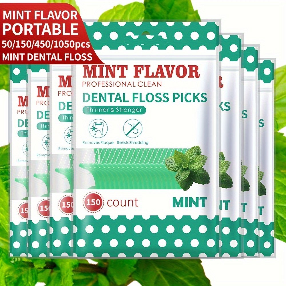 product-fancy-3c72feae-cc17-4ea8-8ef1-8cd589fcce1b.jpg 50/150/450/1050Pcs Ultra Thin Mint Disposable Dental Floss Sticks - Portable Dental Floss Sticks Must Carry When Going Out - Safe And Convenient For Traveling And Hygiene - Image 1