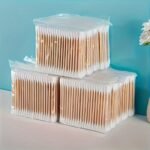 100/300/500/800Pcs Jiyan Premium Dual-Tip Swabs - Hypoallergenic, Lint-Free & Alcohol-Free Reusable Ear Cleaning & Makeup Applicator Sticks With Individually Wrapped Hygienic Packaging For Sensitive Light Beige