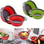 1/2 Set Round Silicone Kitchen Drain Basket Set Collapsible Funnel - 1 Large, 1 Small, Very Suitable For Draining Pasta, Vegetables And Fruits - Image 12