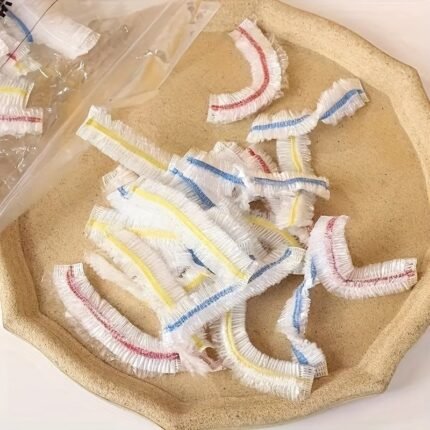 Pack Of Multiple Disposable Stretchable Plastic Shower Caps, Multicolor, Elastic Bath Caps, Pvc 100% Composition, For Travel And Home Use