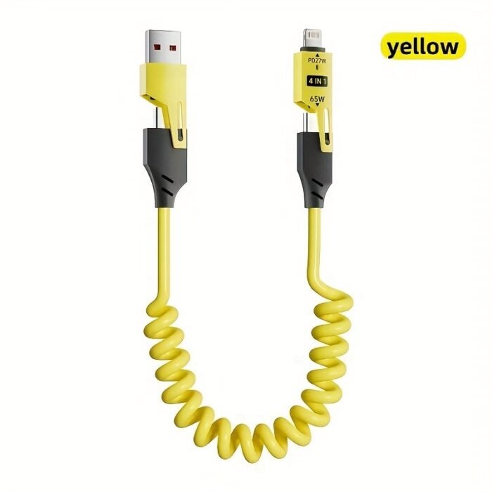 Best Choice 1Pc/5Pcs 65W Zinc Alloy Universal 4-In-1 High-Speed Charging Data Cable, Spring Retractable Cable Compatible With,, S23, S21, One Plus, Mi 13, Huawei, Oppo, Iphone Series Of Products Charging, Car Charging The Best Option - Image 7