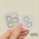 1Pc 9H Glass Camera Lens Protector For Iphone 11-15 Pro Max/Mini/Plus, Sparkling Diamond Design, Tempered Glass Screen Protection, Scratch Resistant And Easy Installation