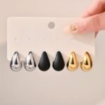 3 Pairs Of Fashionable European And American Golden, Black And Classic Water Drop Style Women'S Earrings Set