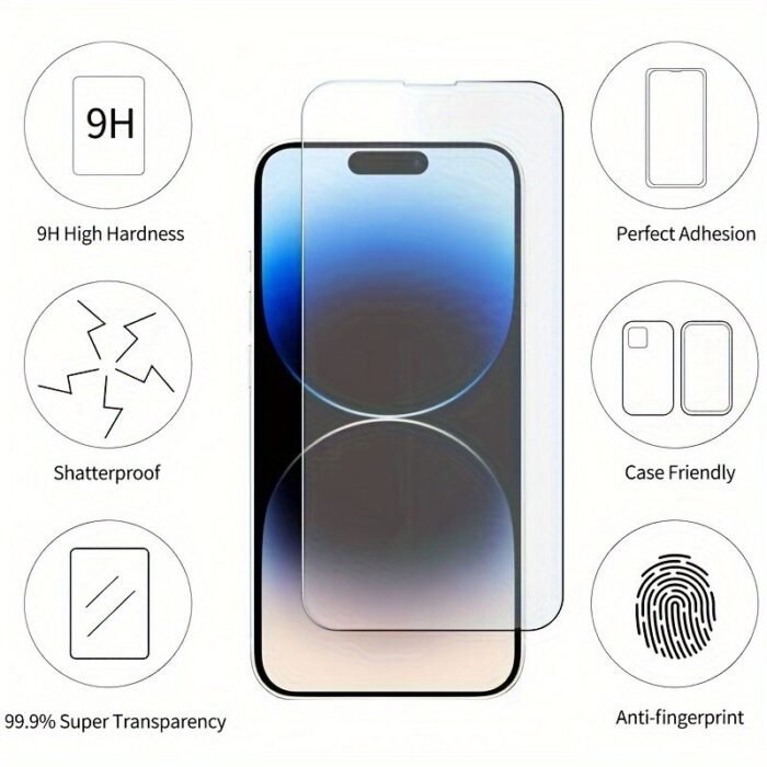 3-Pack Tempered Glass Screen Protectors For Iphone 15/14/13/12/11 Pro Max, 16 Pro, 7/8/Se/Xs/Xr, Hd Ultra-Thin, Anti-Fingerprint, Shatterproof, Case-Friendly, 99.9% Transparency - Image 2