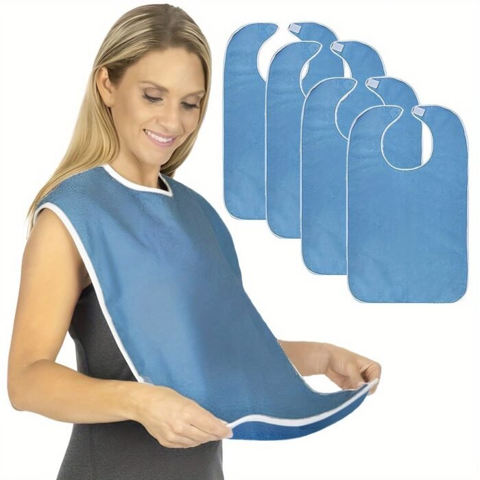 1Pc Or 4Pcs Light Blue Adult Bibs - Adjustable, Machine Washable Polyester Dining Cloth For Elderly Care, Design For Men And Women - Image 13