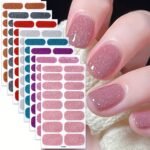 8 Sheets Nail Full Wraps Nail Polish Strips, Pink Nail Glitter Self-Adhesive Gel Nail Stickers, Suitable For Women'S Home Diy Self-Use Nail Art Supplies Nail Art Kit