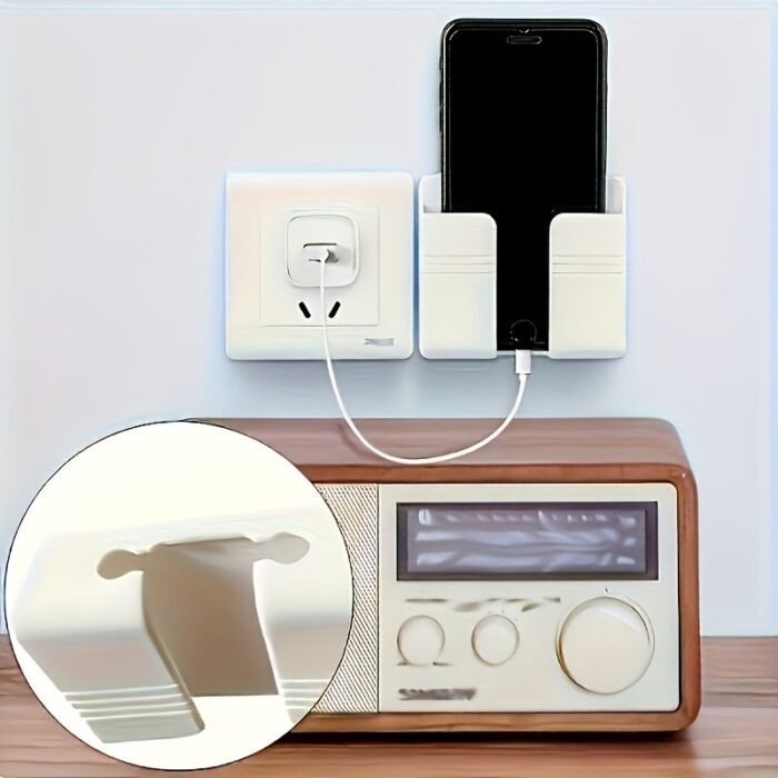 1Pc Wall Mounted Phone Holder, Adhesive Pc Material, No Hole, Remote Control Storage, Made Of Other Plastic, With Smart Phone Charging Station, For Bathroom, Kitchen, Hotel Bedhead - Image 4