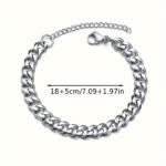 1 Stainless Steel Cuban Chain Bracelet For Men - Hip-Hop High Street Style Uncoated Metallic Finish, Durable Tarnish-Resistant Design, Versatile For Casual & Formal Wear, Modern Urban Jewelry, Formal Accessory, Contemporary Fashion, Tarnishresistant Finish - Image 2