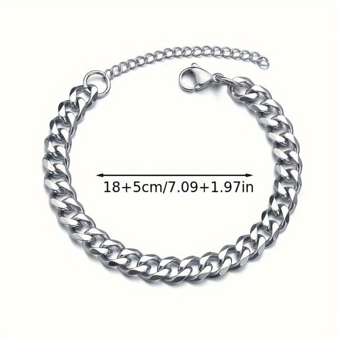 1 Stainless Steel Cuban Chain Bracelet For Men - Hip-Hop High Street Style Uncoated Metallic Finish, Durable Tarnish-Resistant Design, Versatile For Casual & Formal Wear, Modern Urban Jewelry, Formal Accessory, Contemporary Fashion, Tarnishresistant Finish - Image 2
