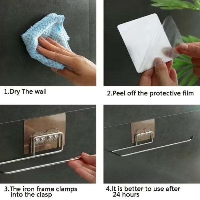 1Pc Paper Towel Holder, Wall-Mounted Stainless Steel Paper Towel Storage Rack, Household Perforation-Free Paper Towel Rack, For Living Room, Bathroom And Kitchen, Home Organizers And Storage, Home Accessories - Image 8