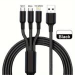3-In-1 Nylon Braided Usb Cable With Fast Charging, 5-10W Power Delivery, Red & Black, Durable & Flexible Design For Smartphones, Tablets, And Laptops, Smartphone Charging Cable, Multidevice Charging, Modern Cable, Highquality Cable - Image 3