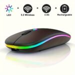 Rechargeable Led Backlit Wireless Mouse, Ultra-Thin 2.4G/5.2 Dual Mode Silent Portable Usb Optical Gaming Mouse, Compatible With Laptop/Desktop/Tablet, Ambidextrous Design, 500Mah Battery, Type-C Charging, No Charger Included, Computer Accessory | Ambidextrous Design | Type C Charging Port, Mouse Accessories - Image 5