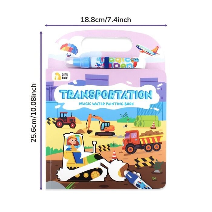 Transportation Magic Water Book, Mess-Free & Reusable Painting Book, Learning Toy& Educational Coloring Book For Ages 3+, Ideal Holiday, Birthday, Travel& Home Activity Gift For Preschool, Youngster - Image 3