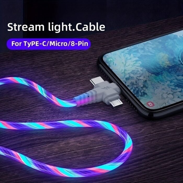 1Pc/2Pcs 3-In-1 Flowing Glow Cable 12W Charger Cable For Iphone 14/13/12/11 Pro Max/Xs/Xr/X Se 8/7/6, For, Xiaomi, Oppo, Vivo, For Lenovo - Usb Type-C & Micro Usb - Image 8