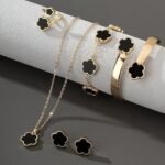 Lucky Clover Bracelet, Necklace, Earrings, Bracelet, Ring Set Of Five