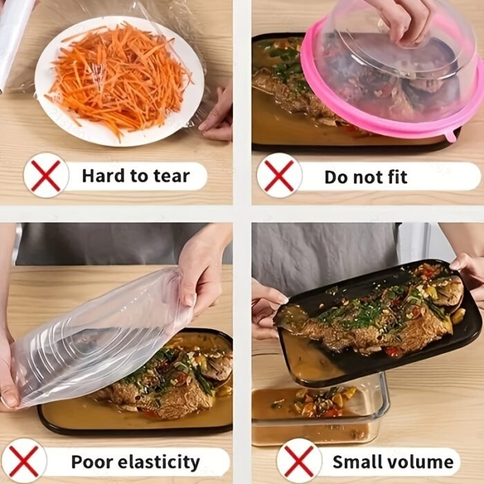 80Pcs/300Pcs Reusable Elastic Food Covers - Adjustable Plastic Bowl Lids For Freshness & Safety, Kitchen Storage Bags (33.3Cm X 12.99In), Keep Fruits And Food Fresh!, Food Preservation | Elastic Edge Covers | Secure Closure, Food Storage - Image 9