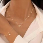 3Pcs Simple Heart-Shaped Faux Necklace And Bracelet Set For Women, Perfect For Dating And Casual Attire
