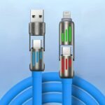 100W Max 4-In-1 Usb-C Cable, Pd Super Fast Charging And Data Synchronization, Silicone Material, Multi-Port Charging With Ccolor Light, Suitable For Iphone, For Macbook, For Ipad, For Samsung, Xiaomi - Image 5