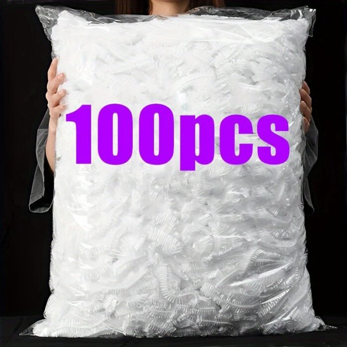 100Pcs Disposable Food Cover, Food Wrap Storage Cover, Elastic Food Cover Bag, Kitchen Refrigerator Leftover Rice Fruit Food Plastic Sealed Fresh Cover, Anti-Odor Leak-Proof Dust-Proof Freezer Cover, Fresh Keeping Cover, Kitchen Accessories - Image 1