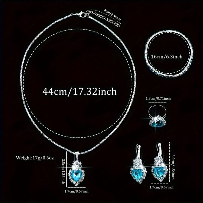 1Pc Set Of Fashionable Women'S Sky Blue Roman Quartz Up Faux Leather Watch And 5Pcs Of Heart Sky Blue Accessories Set. Eid, Valentine'S Day, Easter Gift For Mom - Image 8