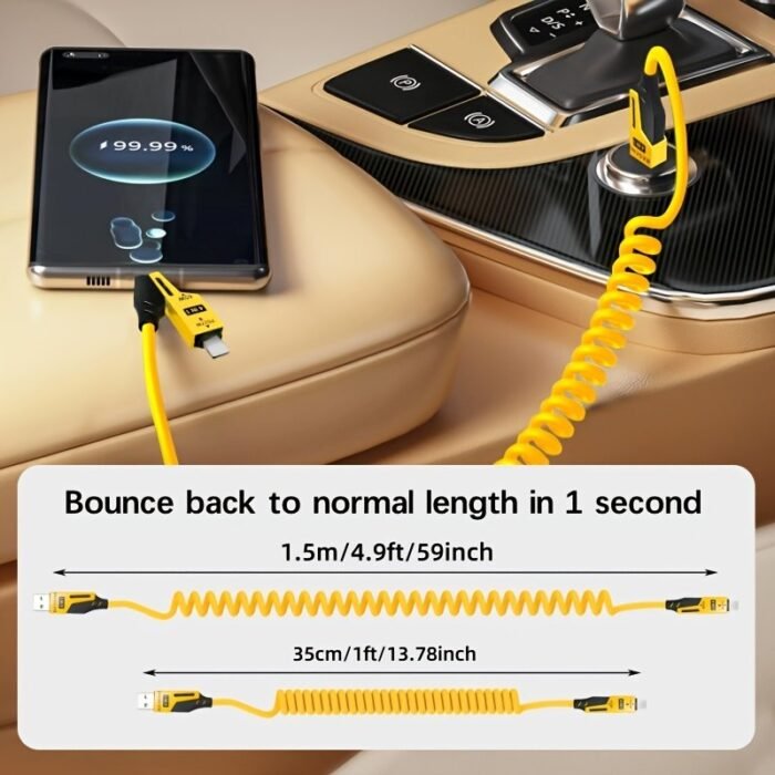 Best Choice 1Pc/5Pcs 65W Zinc Alloy Universal 4-In-1 High-Speed Charging Data Cable, Spring Retractable Cable Compatible With,, S23, S21, One Plus, Mi 13, Huawei, Oppo, Iphone Series Of Products Charging, Car Charging The Best Option - Image 2