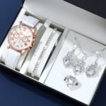 1Pc Set Of Fashionable Women'S Sky Blue Roman Quartz Up Faux Leather Watch And 5Pcs Of Heart Sky Blue Accessories Set. Eid, Valentine'S Day, Easter Gift For Mom - Image 7