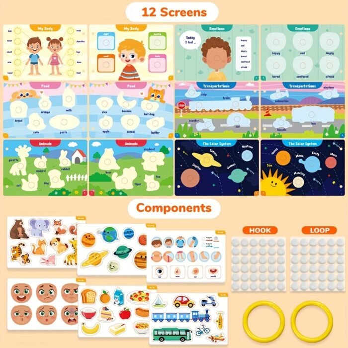 6 Themes Busy Book With, Cardboard, Educational Learning Toys For Cognitive And Thinking Abilities, Body, Animals, Food, Planet, Traffic, Emotion, Parent- Christmas Gift, Family Game, Travel, Bedtime Activities, Cognitive Development, Interactive Book, Colorful Pages, Highquality Print, Sturdy Binding, Educational Gift, Busy Board, Parents And Teachers, And - Image 3