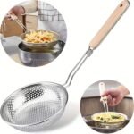 Premium Stainless Steel Colander With Wooden Handle - Fine Mesh Skimmer Spoon For Cooking, Food Prep & Grease Filtering - Ideal For Pasta & Noodles, Perfect For Home Kitchens & Restaurants - Image 3