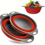 1/2 Set Round Silicone Kitchen Drain Basket Set Collapsible Funnel - 1 Large, 1 Small, Very Suitable For Draining Pasta, Vegetables And Fruits - Image 4