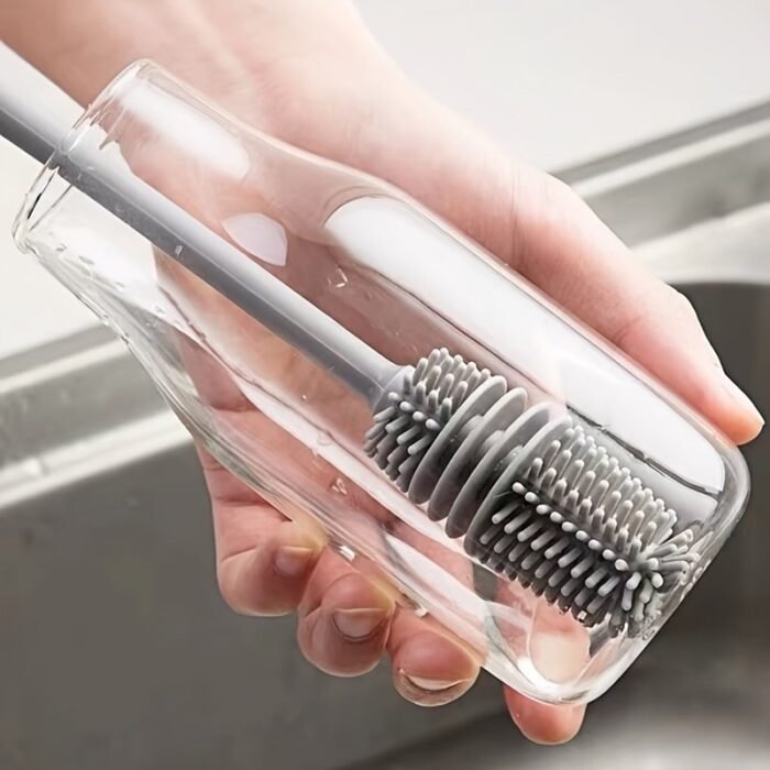 Versatile Long-Handled Silicone Brush For Cups & Bottles - Reusable, Ideal For Kitchen, Bathroom, Car Cleaning, Bathroom Cleaning Tools - Image 1