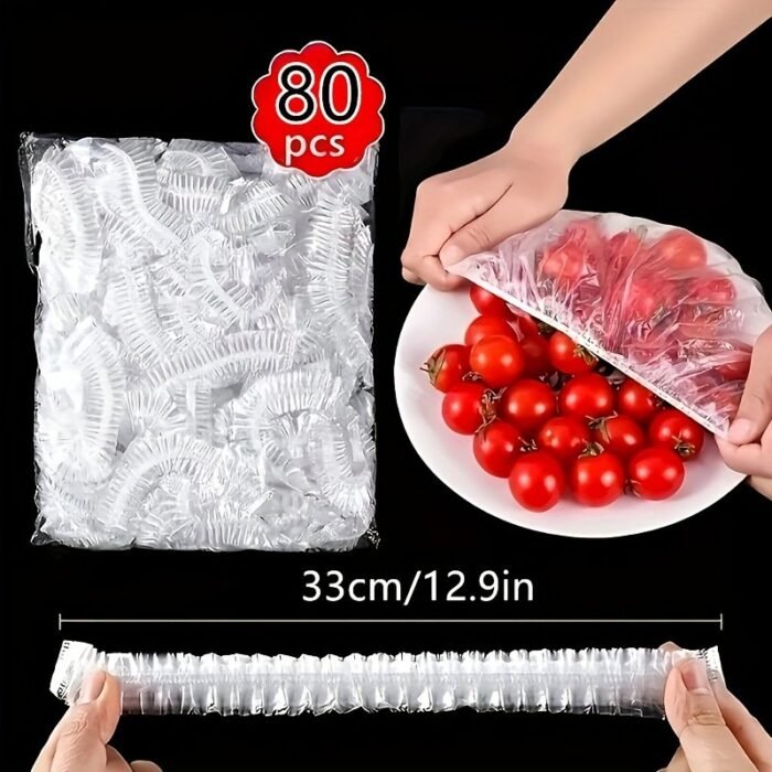 80Pcs/300Pcs Reusable Elastic Food Covers - Adjustable Plastic Bowl Lids For Freshness & Safety, Kitchen Storage Bags (33.3Cm X 12.99In), Keep Fruits And Food Fresh!, Food Preservation | Elastic Edge Covers | Secure Closure, Food Storage - Image 3
