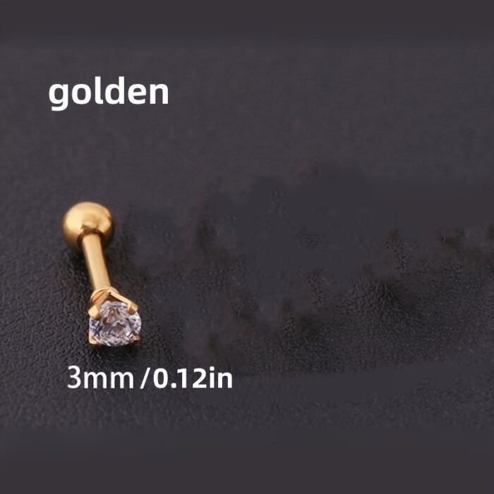Men'S Stainless Steel Earrings With Korean Crystal Zirconia, Universal 4-Prong Titanium Steel Golden Threaded Ear Bone Studs - Image 14