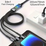 1Pc/2Pcs Super-Speed 100W Max 3-In-1 Fast Charging Cable, Durable & High-Performance Universal Usb-C, Micro Usb Android Phones, For Iphone 14/13/12/11 Pro Max/Se/X/8/7/6, For Samsung, Xiaomi & More