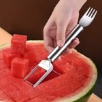 1-Pack Stainless Steel Watermelon & Melon Slicer - 2-In-1 Dual Function Knife & Fork With Ergonomic Handle, Effortless Dicing & Balling Tool For Safe Fruit Prep, Perfect For Home Kitchen & Outdoor Bbq Parties, Sleek Metallic Finish, Durable Kitchen Gadget, Easyuse Utensil - Image 5