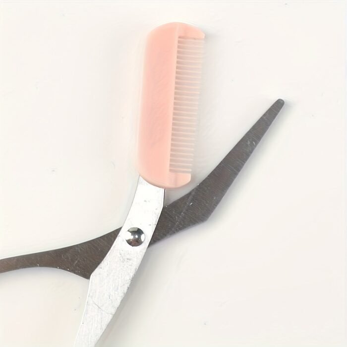 Stainless Steel Precision Eyebrow Trimming Scissors With Integrated Comb, Manual Grooming Tool, Durable Plastic Handle, No Battery Required, For Perfect Brow Shaping - Image 2