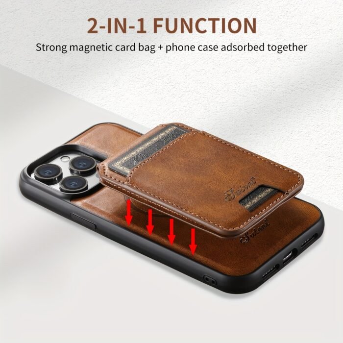 2-In-1 Detachable Phone Case Compatible With Wireless Charging Magnetic Card Holder Wallet Rear Cover Can Stand For Iphone 15Promax 15Plus 14 13 12 Black/Brown/Blue/Khaki/Red - Image 4
